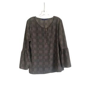 Apt. 9 women's Large black and white 3/4 sleeve blouse Houndstooth Design